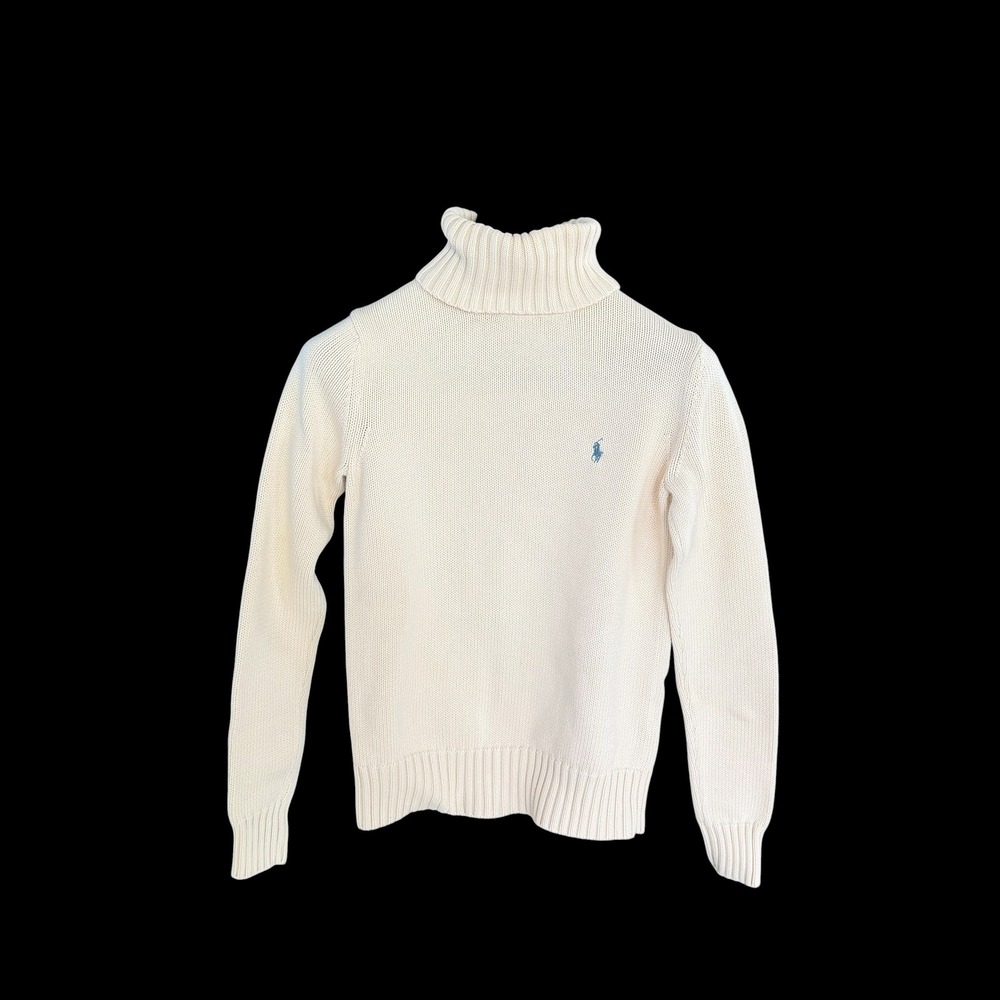 90's Ralph Lauren Sport Cream Cotton Turtleneck Sweater Womens Medium